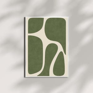 Modern Green Abstract Art Print: Minimalist Organic Shapes (Digital Download)
