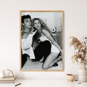 Carrie and Mr Big in Toilet Print, Bathroom Wall Art, Vintage Print, Black White Photo Print, Museum Quality Photo Print