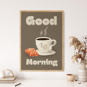 Coffee First, Sztuka ścienna w stylu retro, Sztuka do pobrania, Wydruk na wózku kawowym, Dekoracja dla miłośników kawy, Modny plakat retro, Sztuka ścienna w stylu maksymalistycznym