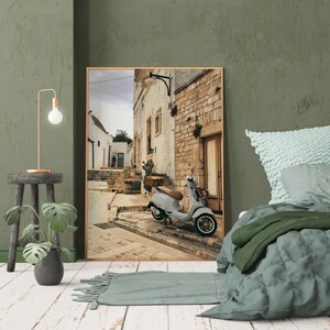 Arte mural de motocicletas, arte mural vintage, scooter, decoración de pared retro, arte mural romántico, arte mural de verano, arte mural de Italia, arte mural de viajes, Italia