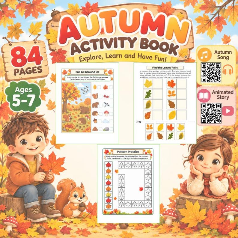 Fall Reading Activity Autumn Activity Book Ages 5–7 | 84 Printable Fall Activities, Math ...