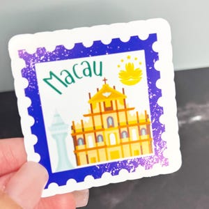 Macau-bagagesticker, China-reisstickers, vintage stempelsticker, sticker waterfles, Macau-souvenir, Chinese laptopstickers