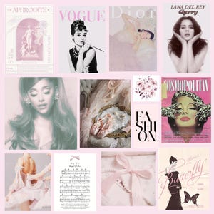 Lot de 54 affiches de collage coquettes, photos esthétiques rose pâle, décoration de chambre d'université, ensemble mural de galerie, art rétro rose, art de rêve vintage