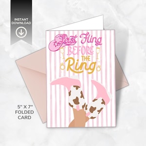 Uitnodiging roze cowgirl vrijgezellenfeest, Last Fling Before the Ring E-Invite, digitale uitnodiging voor westerse vrijgezellenfeest, rodeo Girls Night Out