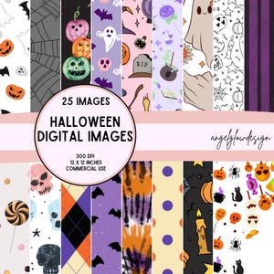 25 fonds d&#39;Halloween, clipart de journal indésirable, paquet de papier vintage effrayant, papier de scrapbooking numérique, éphémères imprimables pour travaux manuels d&#39;Halloween
