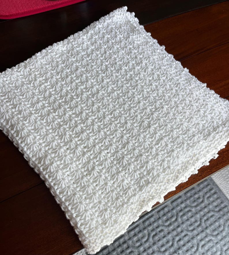 Handmade Crochet Baby Blanket: Soft White Star Stitch image 7