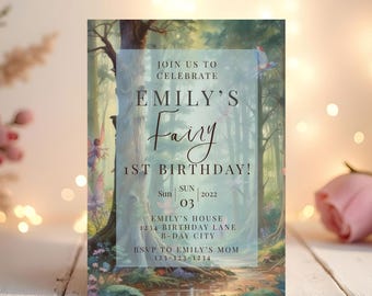 Fairy First Birthday Invitation Template | Whimsical Forest Party Invite | Editable Canva Template | Girl’s 1st Birthday Digital Download