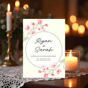 Pink Watercolor Floral Wedding Invitation Canva Template Editable Elegant Wedding Invite Simple Modern Wedding Template Instant Download