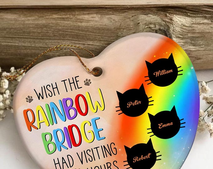 Heart Cat Ornament - Personalized Rainbow Bridge Memorial Gift, Custom Cat Memorial Ornament, Pet Loss Keepsake, Remembering Beloved Cats