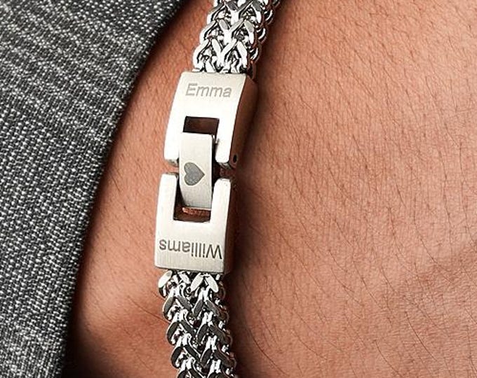 Names Bracelet - Personalized Stainless Steel Interlocking Bracelet, Engraved Gift for Him, Custom Name Jewelry, Unique Keepsake