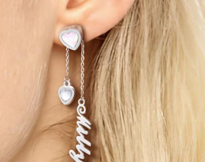 Engraved Earrings: Custom Heart-Shaped Name Jewelry, Unique Gift for Her, Personalized Accessories, Perfect for Special Occasions