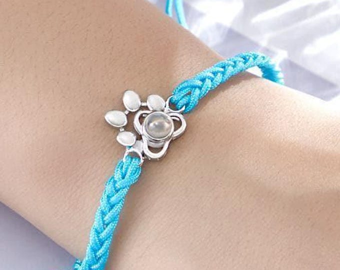 Custom Dog Paw Bracelet | Personalized Photo Projection Gift for Pet Lovers | Braided Rope Jewelry Charm Photo Jewelry Bracelet
