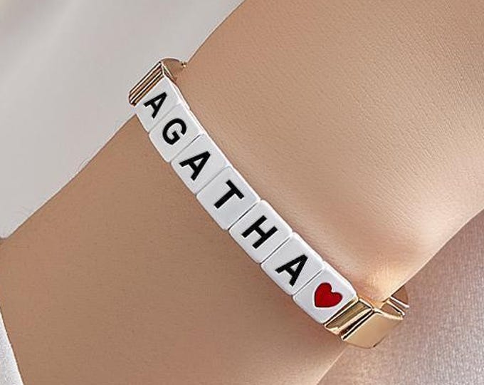 Name Bead Bracelet - Custom Enamel Beaded Gold Color Jewelry Gift for Her, Personalized Charm Bracelet, Unique Handmade Accessory