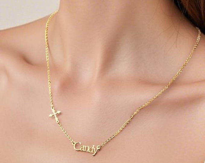 Religious Jewelry Personalized Name Necklace Cross Pendant Baptism Birthday Gift for Her Custom Gift