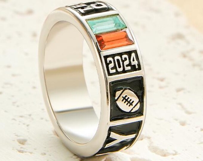 School Name Ring Personalized Custom Name Band – Unique Graduation Gift for Students, Adjustable Silver or Gold Jewelry for School Spirit