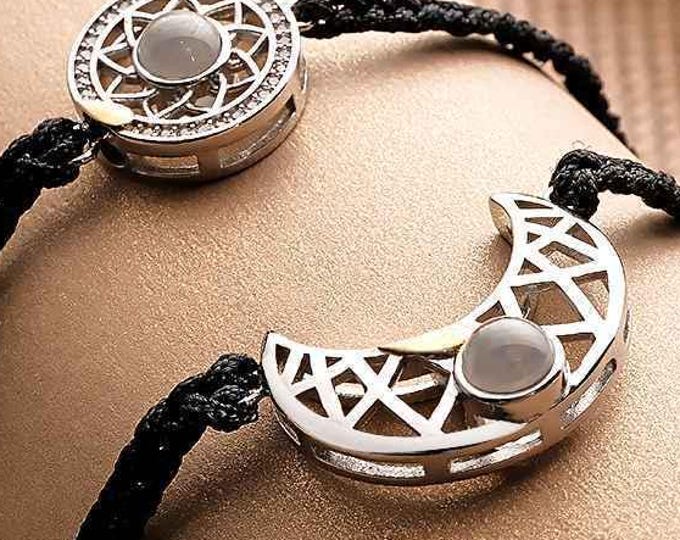 Projection Bracelet - Personalized Photo Sun & Moon Braided Rope Couples Jewelry, Unique Gift for Him or Her, Forever Love Keepsake