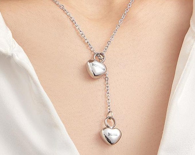 Double Heart Ashes Urn Necklace Personalized Double Heart Pendant Memorial Jewelry Keepsake with Name Gift for Her