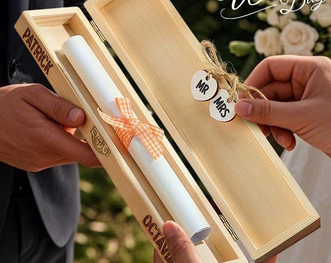 Wedding Certificate Storage Box with Mr And Mrs Heart Charms - Personalized Wedding Gift for Couple