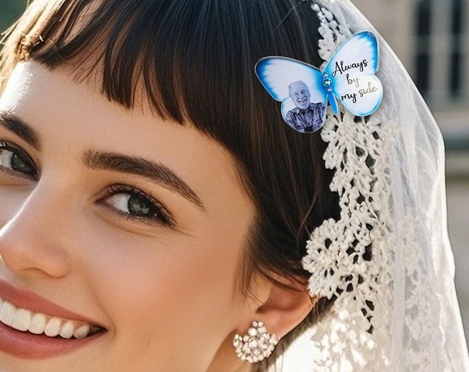 Butterfly Brooch Pin | Personalized Acrylic Memorial Gift for Bride | Custom Wedding Photo Pin