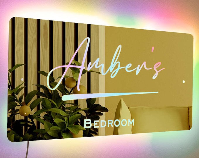Name Mirror Light - Personalised Light Up Mirror for Home Decoration, Unique Housewarming Gifts, Custom Name Sign