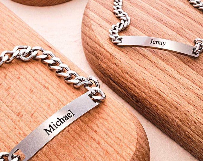 Engraved Bracelet Set Custom Personalized His & Hers Couples Bracelets Romantic Gift for Men and Women Jewelry