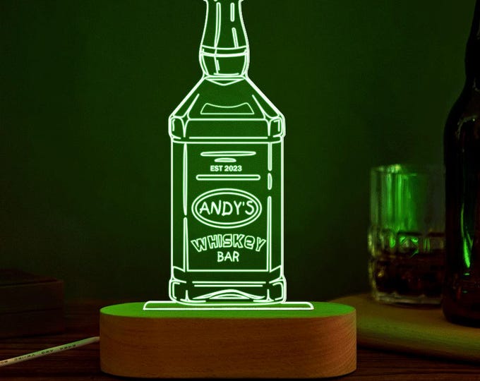 Hard Liquor Light Personalized Acrylic 3D Lamp with 7 Colors – Unique Father's Day Gift for Whiskey & Wine Lovers