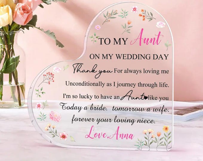Heart Acrylic Plaque - Personalized Aunt Of The Bride Wedding Gift, Custom Acrylic Keepsake for Auntie, Unique Bridal Shower Present