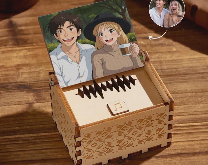Custom Anime Style Music Box with Photo & Your Choice of Song – Personalized Gift for Anime Fans or Music Lovers