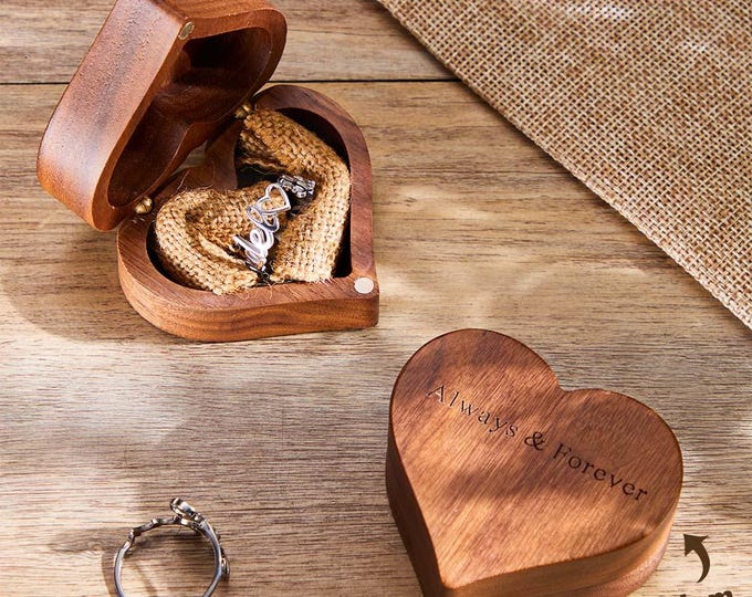 Engraved Ring Box - Personalized Heart-Shaped Wedding Proposal Keepsake, Custom Engraving, Unique Gift for Him or Her