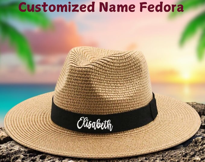 Straw Fedora Hat - Personalized Custom Beach Hat for Bridesmaids, Friends & Family - Unique Gift for Bachelorette Parties