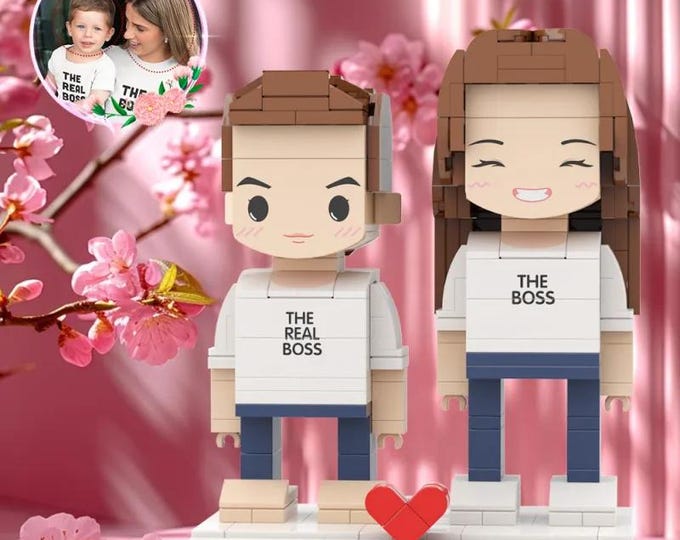 Brick Figures Personalized Matching Mom Shirt Mother's Day Gift Custom Head 2 People Real Boss Mommy Toy Gift
