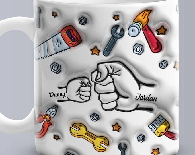 Inflated Effect Mug – Custom 3D Printed Kids’ Names Coffee Cup, Unique Personalized Gift for Father’s Day