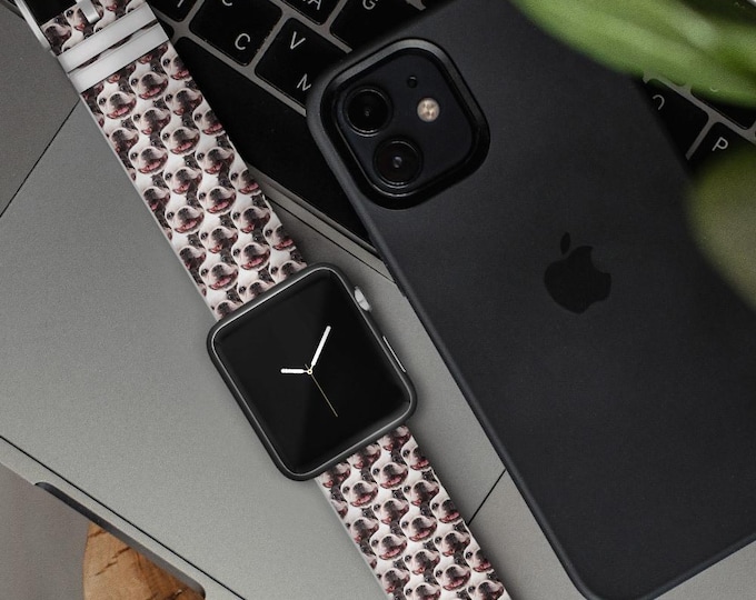 Pet Face Watch Band Custom Animal Portrait Leather Strap for Smartwatches, Unique Gift for Pet Lovers, Adjustable Size