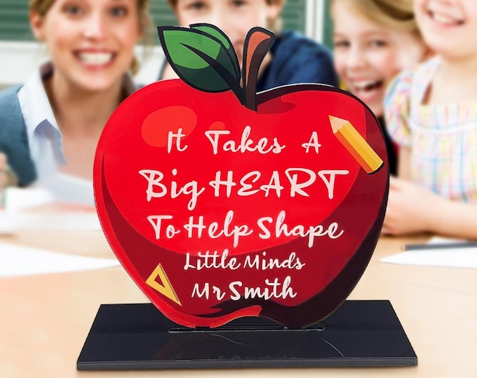 Teacher Desk Sign Custom Apple Teacher Appreciation Gift Acrylic Plaque Personalized Classroom Decor End of Year Teacher Present