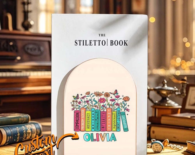 Name Floral Bookend Personalized Wood Bookends for Teacher Gift Back to School Decor & Appreciation Present