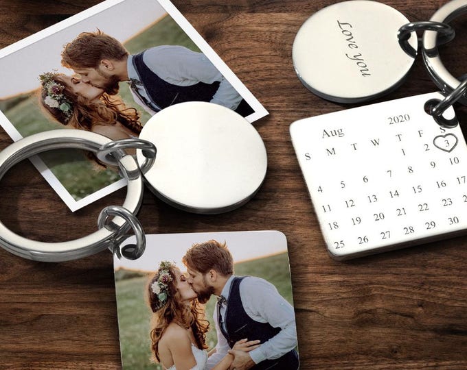 Photo Keychain Custom Engraved Calendar Personalized Gifts for Couples, Family, Memorial, Unique Keepsake Accessory