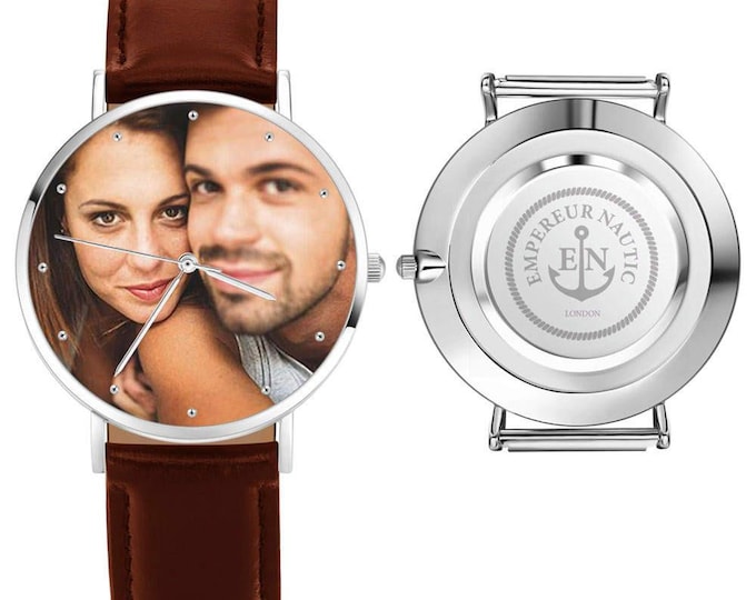 Photo Watch For Men - Personalized Genuine Leather Strap, Custom Photo Gift, 40mm Elegant Wristwatch, Unique Anniversary & Birthday Present