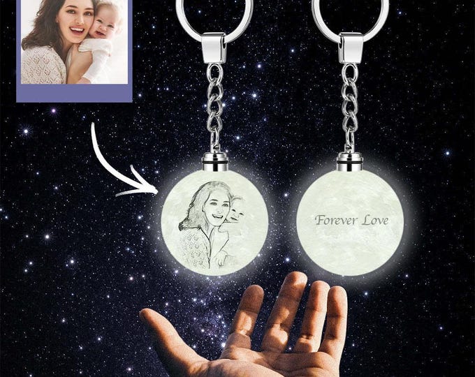 Moon Lamp Keychain Custom 3D Printed Photo Gift, Personalized Glow Pendant, Unique Birthday & Anniversary Keepsake Light
