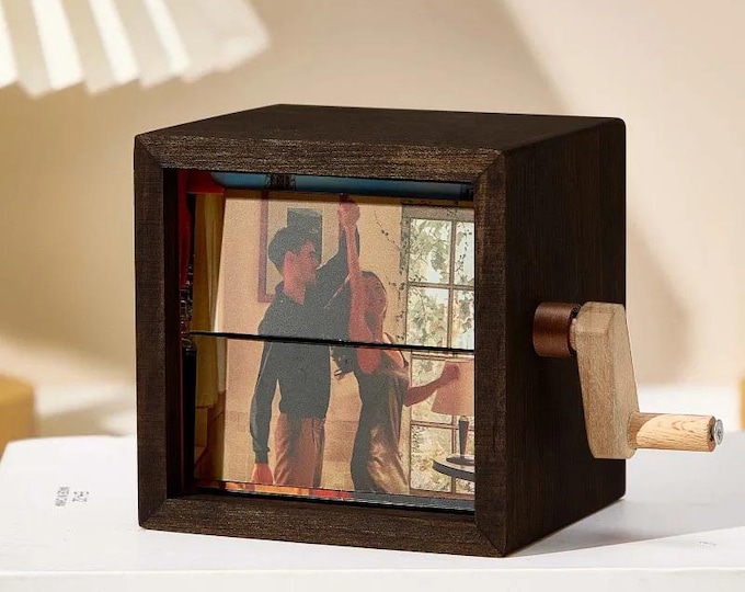 Hand Motion Photo Album - Handcrafted Animation Machine, Unique Valentine's Day Gift, Black Walnut Creative Keepsake