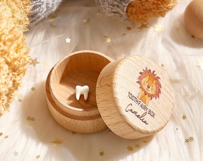 Wooden Tooth Box Personalized with Engraved Name - Tooth Fairy Keepsake Gift for Kids, Baby Shower & First Tooth Memory Box