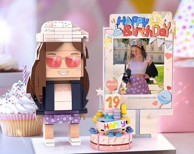 Birthday Brick Customizable Full Body Brick Figure Toy - Universal Interlocking Small Blocks Gift for Birthday Party & Collectors
