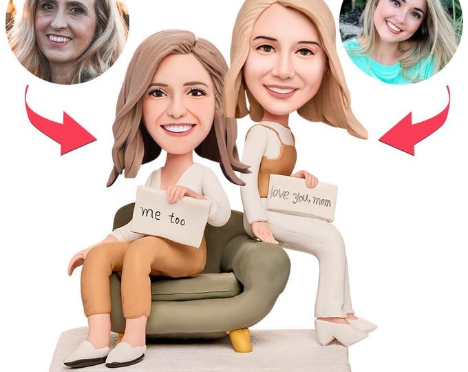 Mom Girl Bobblehead Custom Mother & Daughter Figurine with Engraved Text, Personalized Gift for Mom, Keepsake Decoration