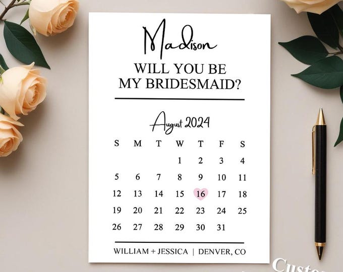 Bridesmaid Proposal Calendar Card | Personalized Will You Be My Bridesmaid Date Card | Unique Wedding Party Gift