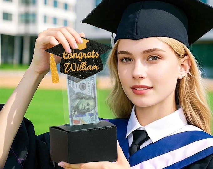 Cap Pull Out Money Gift Box - Personalized Graduation Holder with 30 Transparent Bags for Graduates & Money Gifts