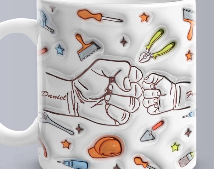 Names Mug Custom - Personalized Kids Fist Bump 3D Effect Mug, Unique Gift for Dad, Grandpa, Great Fixer - Creative Idea
