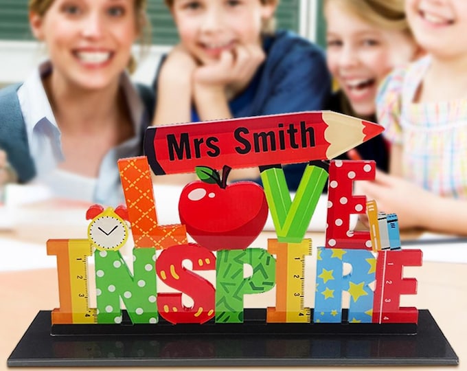 Teacher Desk Sign Personalized Name, Inspirational Love Quote, Custom Gift for Educators, Classroom Decor, Teacher Appreciation Present