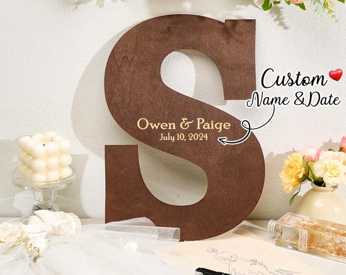 Wooden Name Sign - Personalized Brown Custom Letter Sign for Wedding Guest Book, Perfect for Home Decor & Unique Gifts