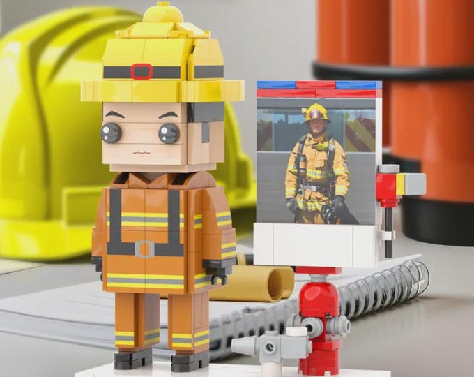 Fireman Brick Customized 1 Person Figure with Photo – Firemen Theme Gift for Birthday & Father’s Day