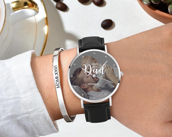 Photo Watch Personalized for Dad - Custom Love You Gift 40mm Father's Day Keepsake with Photo Face