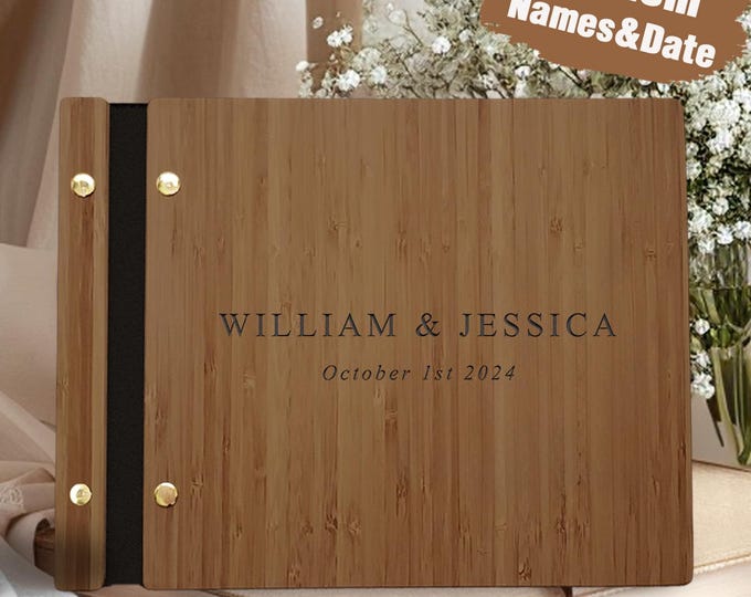 Wooden Guest Book | Custom Engraved Guest Book for Weddings, Events & Reunions | Unique Rustic Keepsake